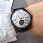 Perfect Replica Patek Philippe Calatrava Black Steel Case White Tourbillon Face 43mm Watch